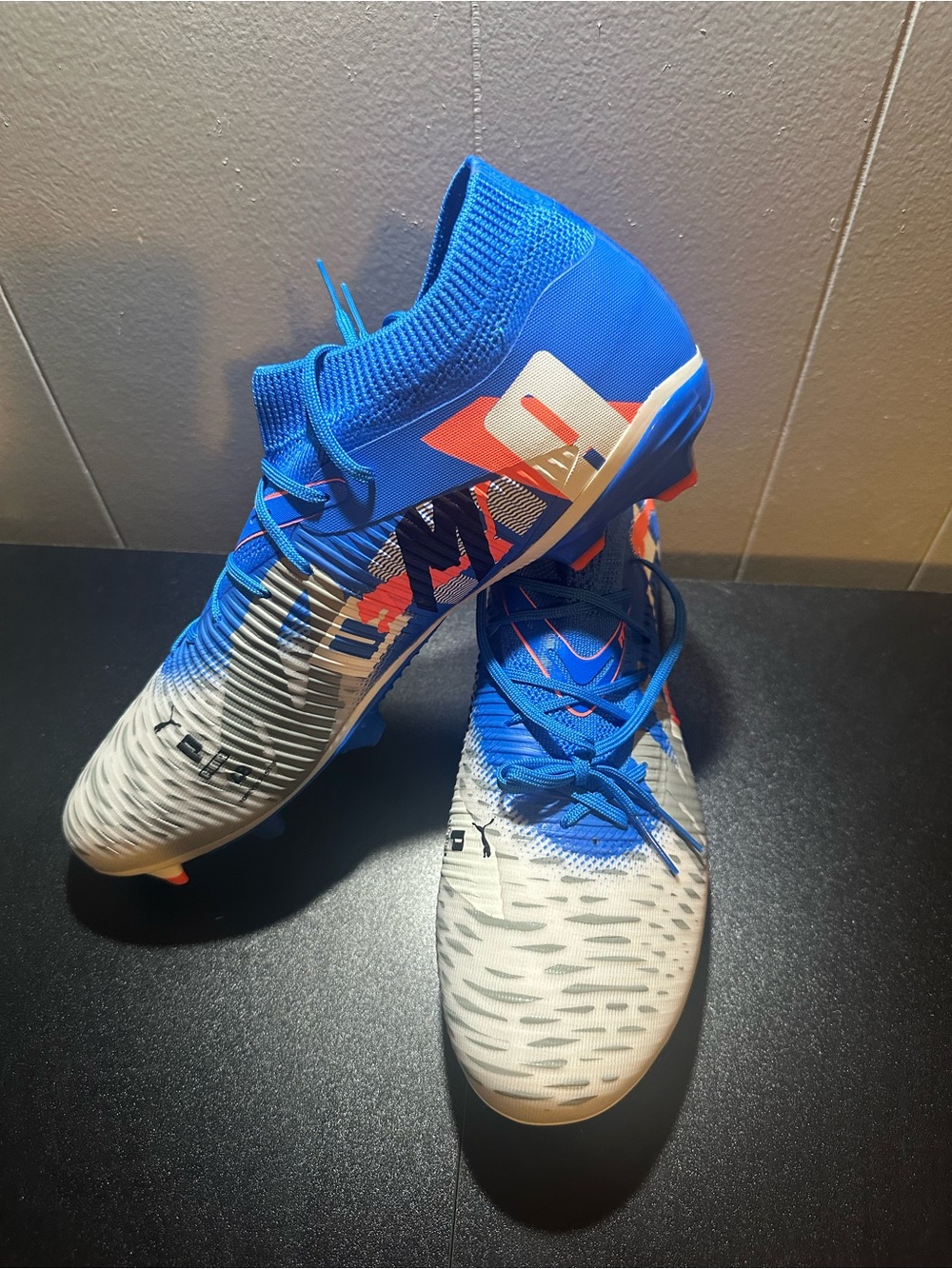 Puma Blue, White & Coral Soccer Cleats - Picture 2 of 5